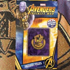 MARVEL Avengers Infinity War Thanos Metallic Woven Tapestry Throw 48x60 New